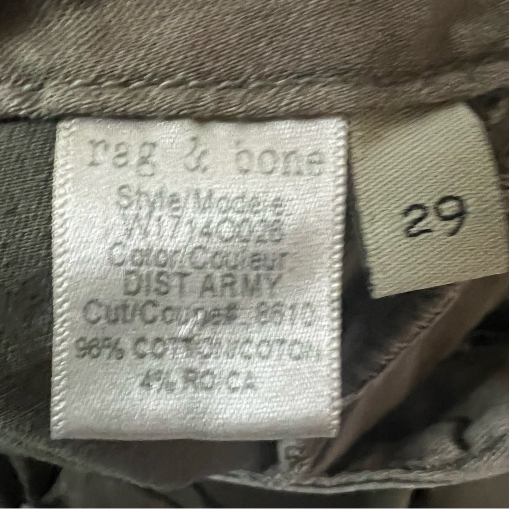 Rag & Bone District Army Green Military Cargo Pants Distressed Size 29 - Picture 8 of 8